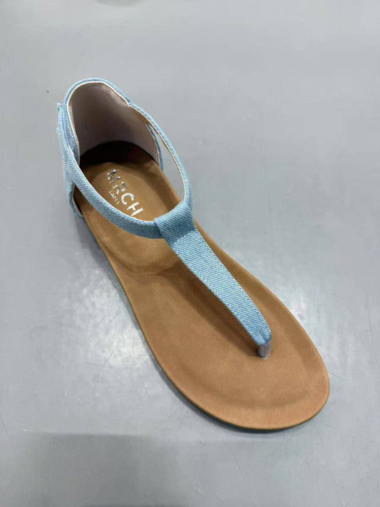 Duurzame spijkerstof bovenwerk van MRCHLABEL Freedom sandalen - ademend en vegan"