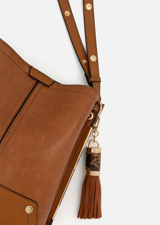 Tassel Structured Faux Leather Hobo Bag - Mrchlabel